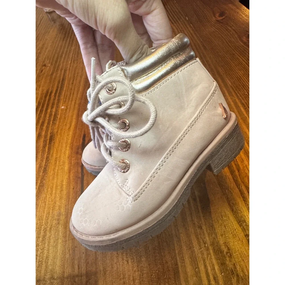 Nautica Zabra Toddler Girls Blush Pink Gold Metallic Combat Boots Size 7